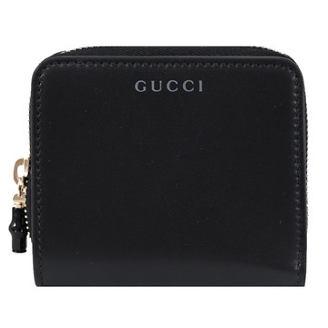GUCCI 828171 Script 燙印LOGO皮革竹節造型零錢短夾.黑