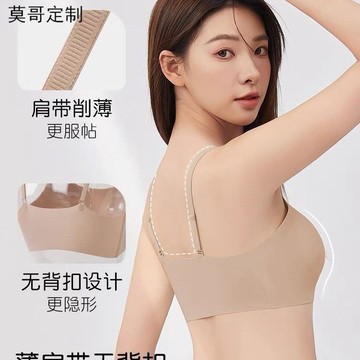 【虧本】#背心內衣#莫哥隱形無痕粉底液吊帶內衣女聚攏固定杯無鋼圈運動背心文胸抹胸