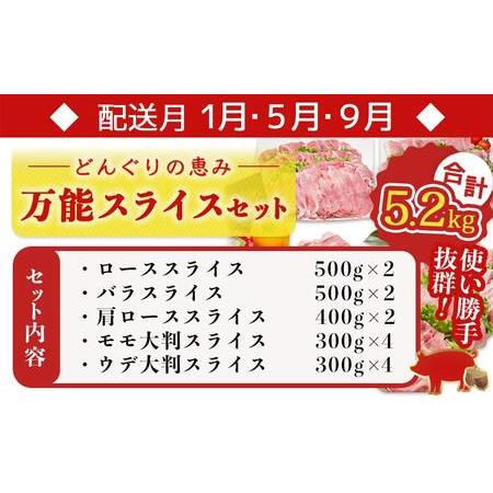 ふるさと納税 「どんぐりの恵み豚」お肉満載定期便(5ヶ月)_T60（5）-1102_(都城市) 万能スライスセット バラエティセット こま切れセット しゃぶ.. 宮崎県都城市