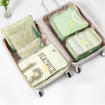 E.City 新款多功能花色防潑水旅用收納6件組  櫻桃綠  大網格包 40.5 x 31 x 12cm + 中網格包 32 x 28.5 x 12cm + 小網格包 30.5 x 21 x 12cm + 大袋 33.5 x 26.5cm + 中袋 28.5 x 26.5cm +