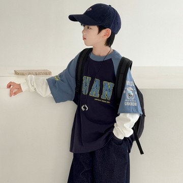 【中大男童】假2件拼接洋氣字母T恤