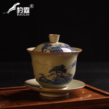 三才蓋碗不燙手泡茶蓋碗茶杯老陶泥茶碗帶蓋陶瓷日式敬茶杯三才杯