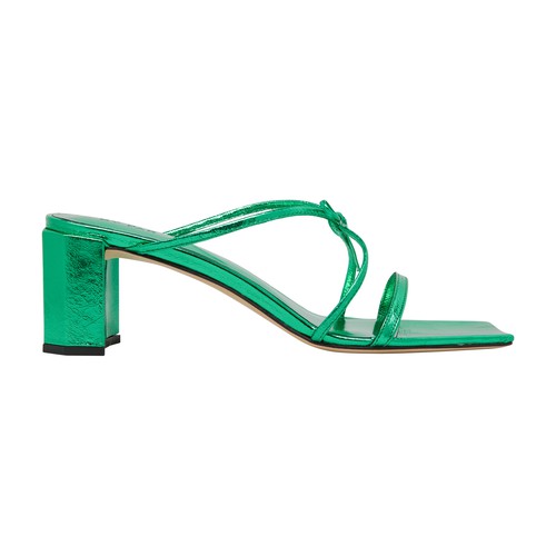 June Clover green metallic leather mid-heel mules