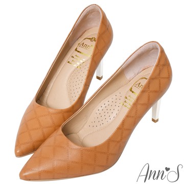 Ann’S嚮往的女人味-小香菱格紋小羊皮電鍍細跟尖頭高跟鞋7.5cm-棕