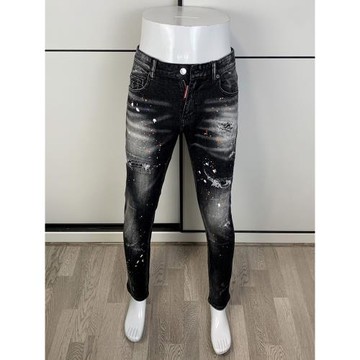 歐洲站重工藝黑色牛仔褲男D2彈力小直筒修身長褲DSQ2青年25四季新