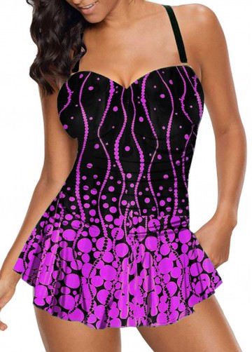 Open Back Polka Dot Print Swimdress and Panty