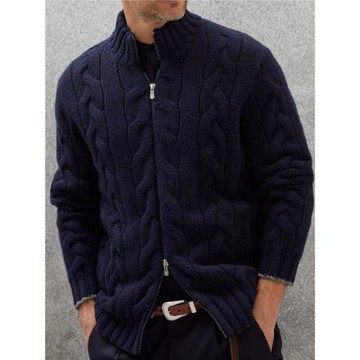 2025秋冬歐美男士純色拉鏈針織外套大碼寬松毛衣潮Men's knitwear