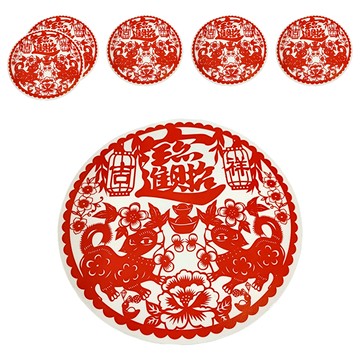 WE CHAMP 喜慶新年剪影靜電貼 3張/6片-WTB-244  招財進寶 紅色  30 x 30cm