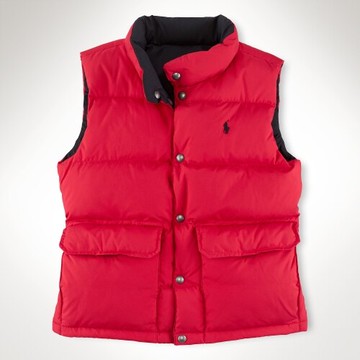 美國百分百【全新真品】Ralph Lauren 背心 RL 上衣 羽絨 Polo 小馬 紅 黑 雙面 雙口袋 銅釦 男 S號 C097