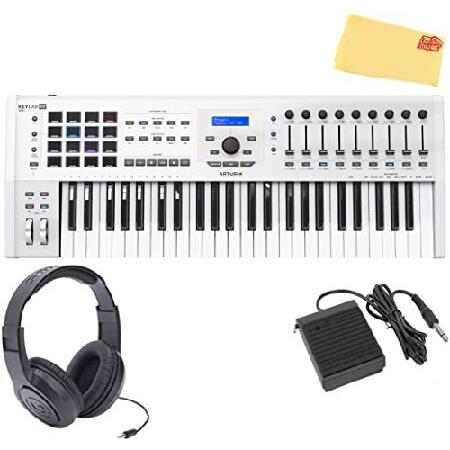 Arturia KeyLab 49 MKII 49-Key MIDI Keyboard Controller White Bundle with Headphones, Sustain Pedal, and Austin Bazaar Polishing Cloth