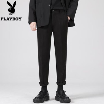 花花公子男士毛呢褲子秋冬季直筒寬松加厚西裝褲秋款潮流休閑長褲