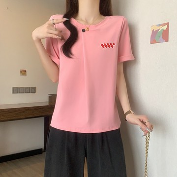 M-4XL 四色可選 韓版設計感印花短袖T恤上衣 大尺碼女裝上衣 圓領上衣 休閒短袖 修身顯瘦上衣 梨形身材