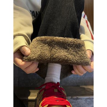 燈芯絨超厚羊羔絨褲子男秋冬青少年加絨加厚保暖寬松直筒休閑長褲