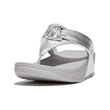 LULU 軟墊結飾金屬皮革夾脚涼鞋-銀色