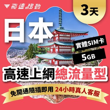 Fastmove 3天5GB 日本上網卡總流量型 旅遊上網卡