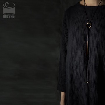 曲尾花原創復古手工銅墜毛衣鏈女長款簡約項鏈秋冬大氣首飾男新款