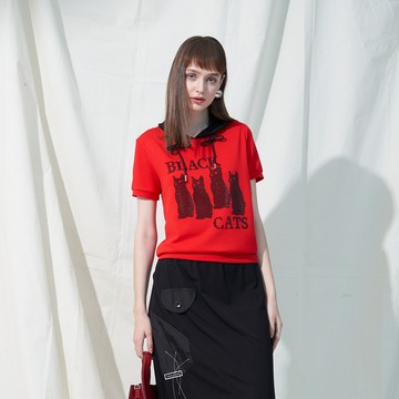 CLL巧玲瓏 黑色貓咪燙鑽連帽上衣 7063602