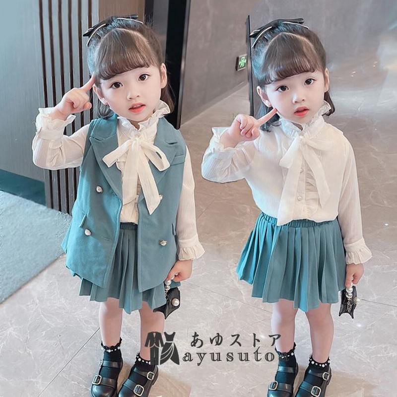 子供服 セットアップ キッズ 女の子 おしゃれ 長袖 春秋 3点セット 韓国子供服 ベスト シャツ スカート 膝丈 カジュアル 可愛い 小学生 通学着 新品 通販 Lineポイント最大0 5 Get Lineショッピング