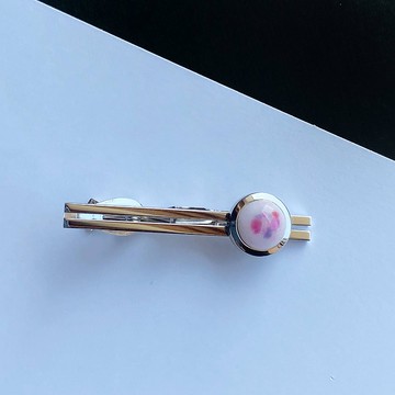 粉彩【玫瑰】景泰藍領帶夾純銀景泰藍