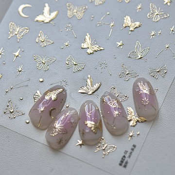 tomoni金屬蝴蝶美甲貼紙 燙金星月美甲背膠貼紙 美甲飾品 美甲diy 背膠指甲貼 4289