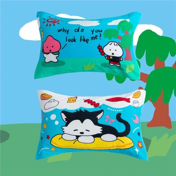 富山商店x奧莉蛙中華料理包子貓咪卡通純棉紗布枕巾兒童浴巾全棉