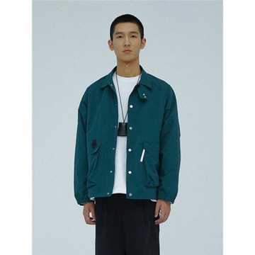 PRIMEE 男女款鹽縮尼龍多口袋翻領教練夾克外套