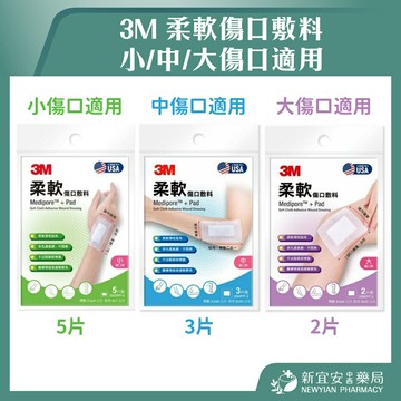 3M 柔軟傷口敷料(滅菌) 新包裝 小/中/大傷口適用 柔軟 不黏傷口 透氣【新宜安中西藥局】