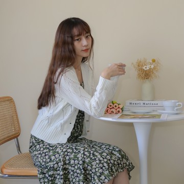 【Our Studio】早春波浪邊編織珍珠釦外套 白色 珊瑚橘色(現貨)