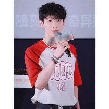 白敬亭同款T恤潮牌情侶男女夏短袖純棉短袖百搭潮流拼色插肩上衣