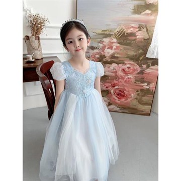 女童連衣裙夏季2025新款冰雪奇緣愛莎公主裙短袖迪士尼出游裙子仙