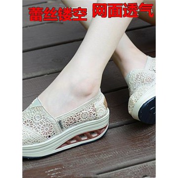 夏季蕾絲鏤空女單鞋網面透氣休閑鞋搖搖鞋一腳蹬懶人鞋老北京布鞋
