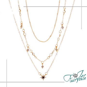 【伊飾童話】第一顆星＊幾何鑲鑽三層鎖骨項鍊