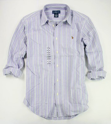 美國百分百【全新真品】Ralph Lauren RL 牛津布 條紋 長袖 襯衫 彩馬 淡紫 人氣款 XS 號 POLO a