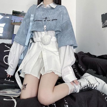 【壹禾YIHOO】 新款日系ins紮染衛衣初秋硬妹兩件套襯衫寬鬆上衣小眾甜辣風