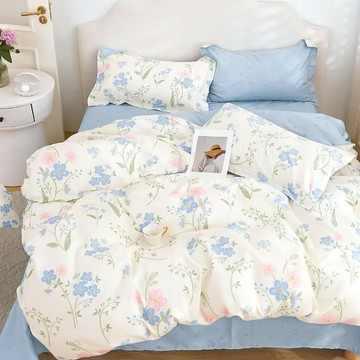 J-bedtime 床寢時光 台灣製100%純棉雙人床包枕套組-夢嶼花卉-s9317m-h  夢嶼花卉 白色 + 藍色  床包+枕套  雙人