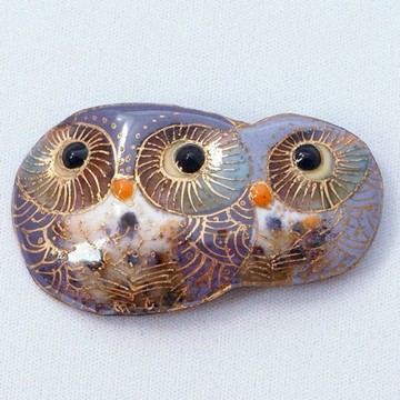 貓頭鷹成對（藤色）七寶燒胸針