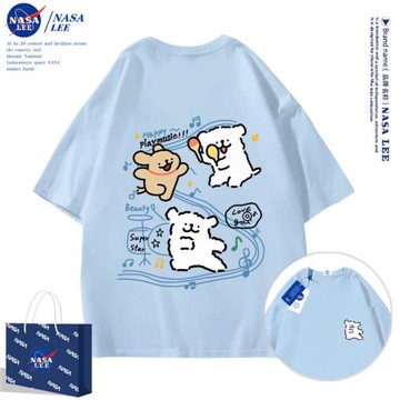 NASA聯名音樂小狗男士短袖t恤2025新款夏季寬松純棉情侶上衣體恤