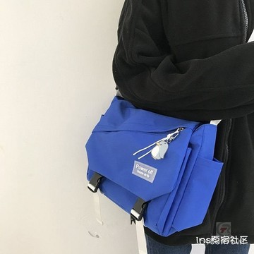 韓國ins克萊因藍大容量斜挎包女大學生上課包韓版百搭單肩書包男
