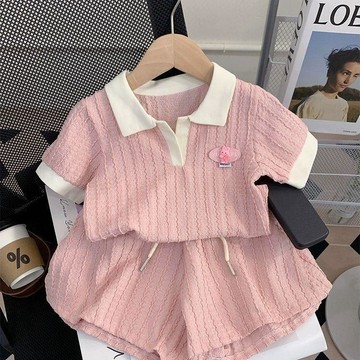 臺灣出貨🎊女童短袖套裝夏季兒童2026新款寶寶純棉休閒洋氣Polo短褲兩件套大減價🎁