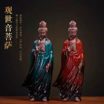 【陶瓷自在觀音佛像禪意擺件-16.2*41.3cm-1款/組】中式居家辦公室保平安裝飾品擺設-90401