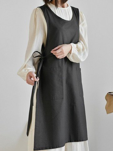 日系ins防水棉家用圍裙烘焙廚房 文藝日韓式北歐棉麻大碼圍裙定制