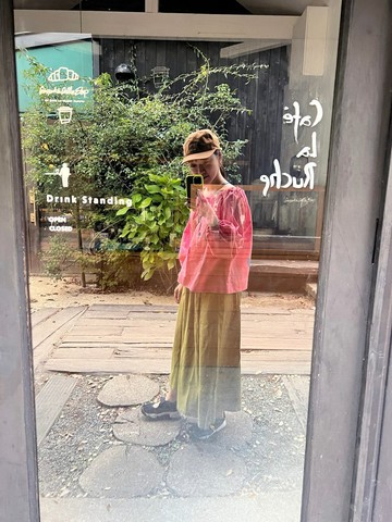 心花系列-舒服青草綠色棉麻大口袋裙