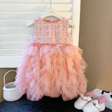 粉編織毛尼背心蛋糕裙 澎澎裙 蓬蓬裙 連身裙 禮服 裙子 小香風 攝影 童裝 女童 兒童 花童【BB8816】