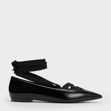 交叉緞帶尖頭鞋