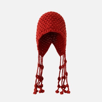 🌟折價券必買🌟帽子 流蘇綁帶編織鏤空針織毛線帽【H0426】JAN14｜2色  19LADY〔現貨〕