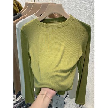 歐貨螺紋長袖t恤女薄款2025春秋新款修身上衣純棉打底衫女內搭潮