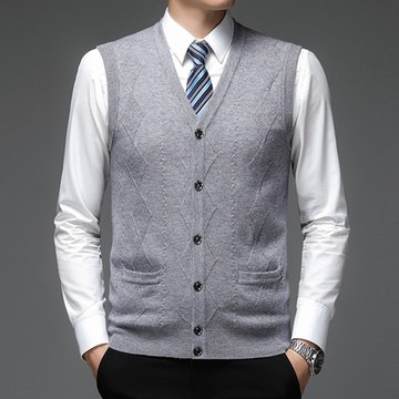 [米蘭精品] 羊毛背心羊毛衫上衣-V領純色單排扣針織防寒保暖男背心外套5色74do20