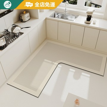 客製地墊+環保無味 日式侘寂風L形廚房地墊 矽藻土軟地墊 防油污地墊 超吸水地墊 廚房 珪藻土地墊 廚房踏墊 廚房吸水墊