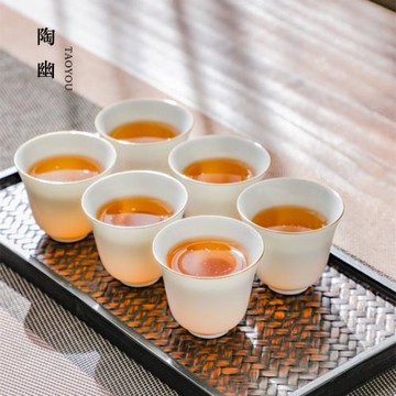 陶幽功夫茶杯單杯品茗杯茶具陶瓷主人杯羊脂白玉瓷家用茶碗小茶杯