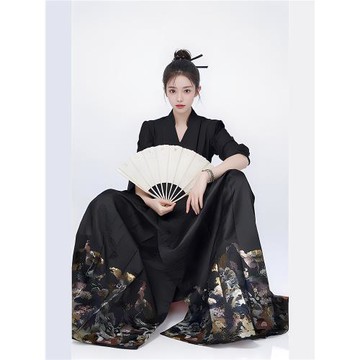 新中式國風改良漢服上衣黑色馬面裙套裝新款2025夏季顯瘦日常可穿